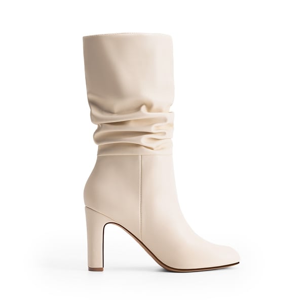Slouchy Mid-calf Boots - BEIGE-PU - 3